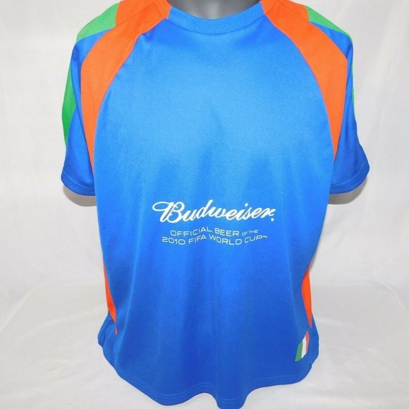 Budweiser Beer FIFA 2010 World Cup Italy Blue  Orange Green T Shirt - Picture 9 of 9